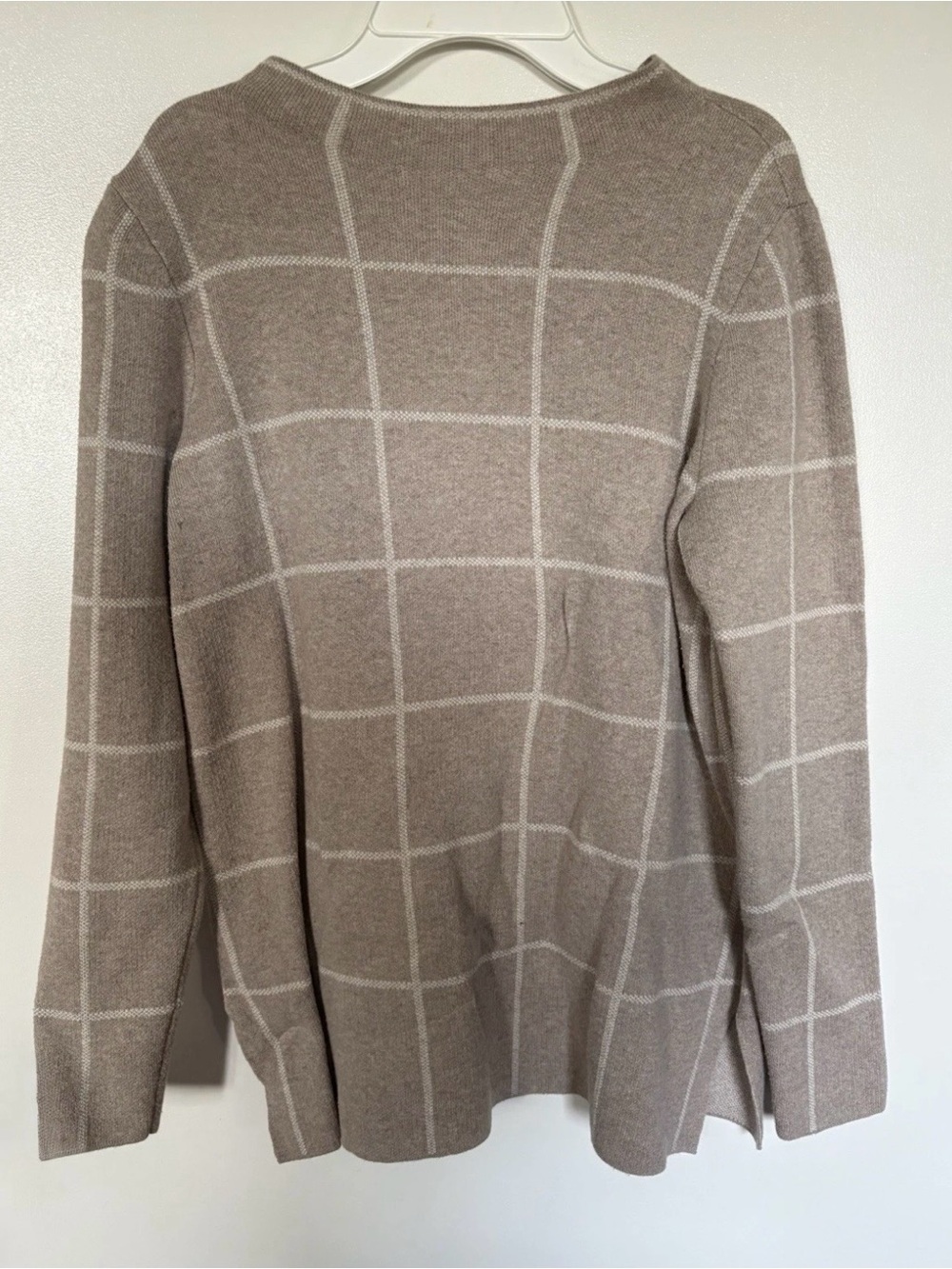 LOFT Women’s Taupe Plaid Pullover Sweater Crew Neck Long Sleeve Size S